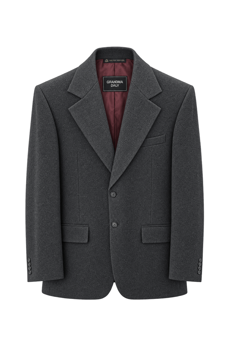 1990s Charcoal Grey Wool Blazer - Front View