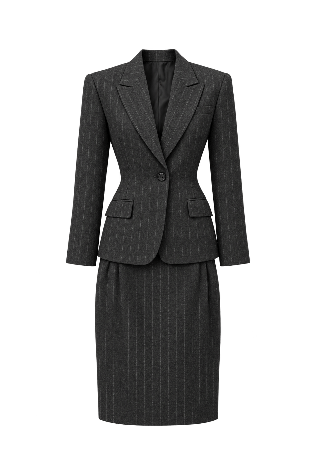 1980s Charcoal Grey Wool Skirt Suit - Front View