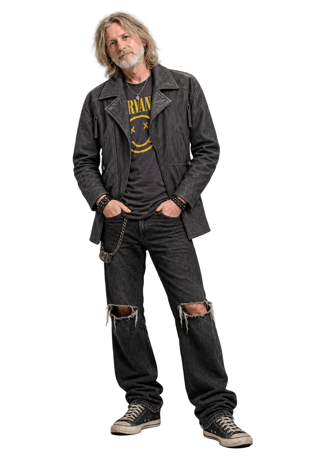 1990s Black Leather Oversized Jacket - Model