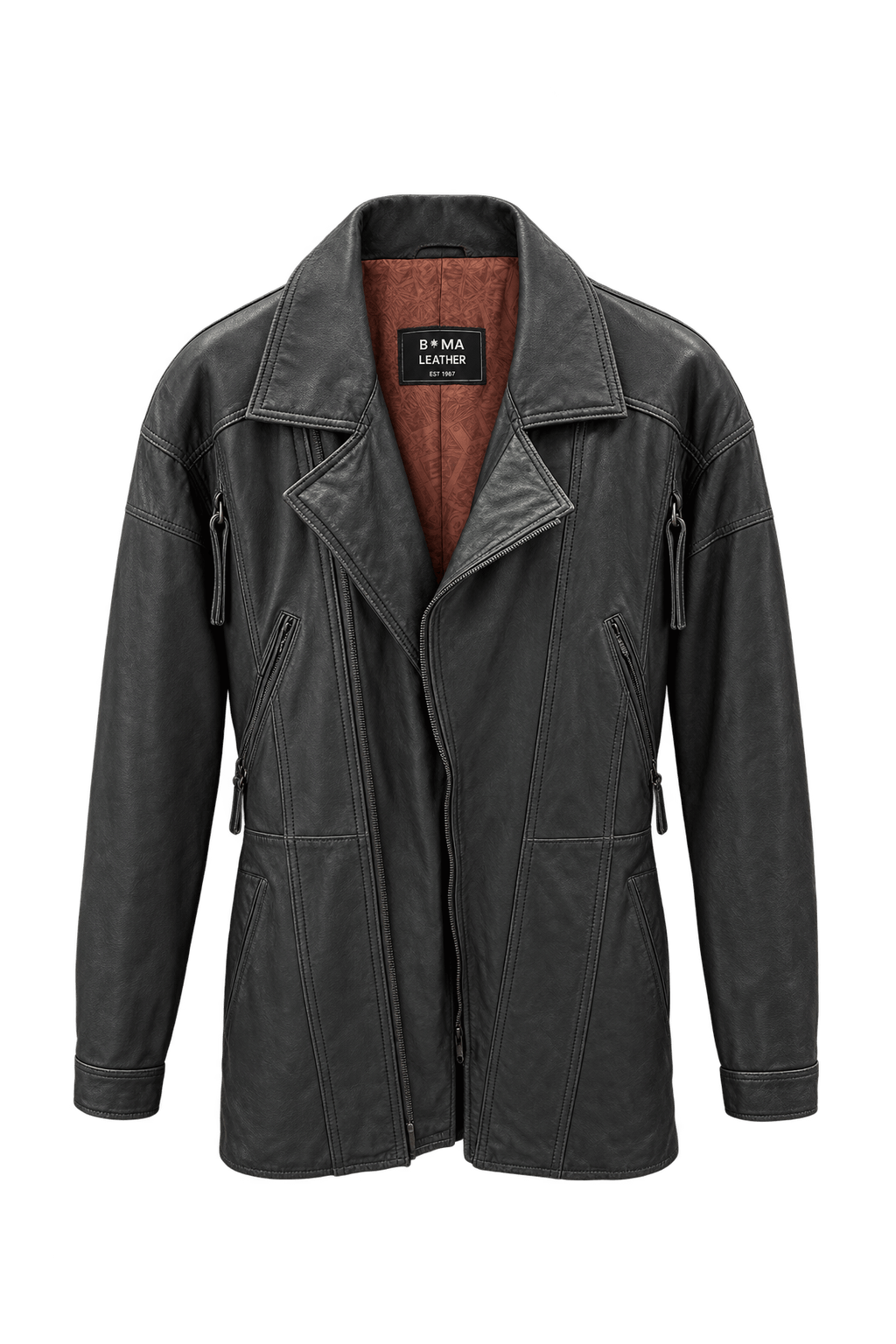 1990s Black Leather Oversized Jacket - Front View