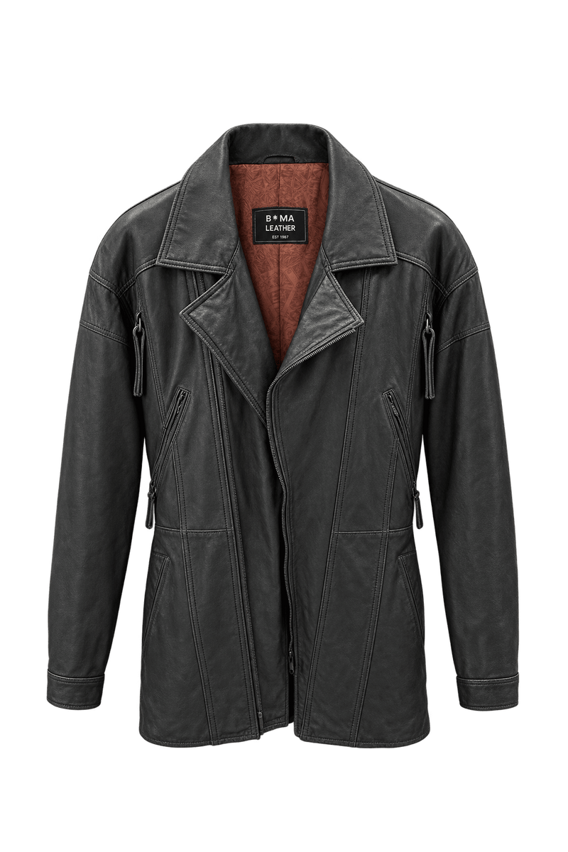 1990s Black Leather Oversized Jacket - Front View