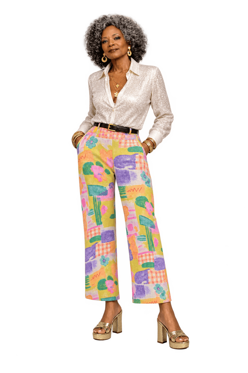 1980s Multicolor Cotton Blend Pants - Model
