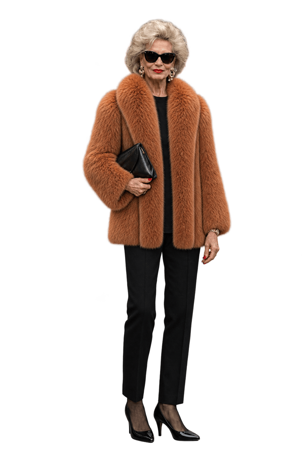 1980s Rust Orange Fur Coat - Model