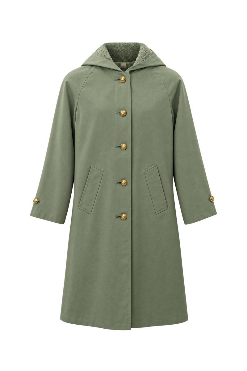 1980s Sage Green Cotton Coat - Front View