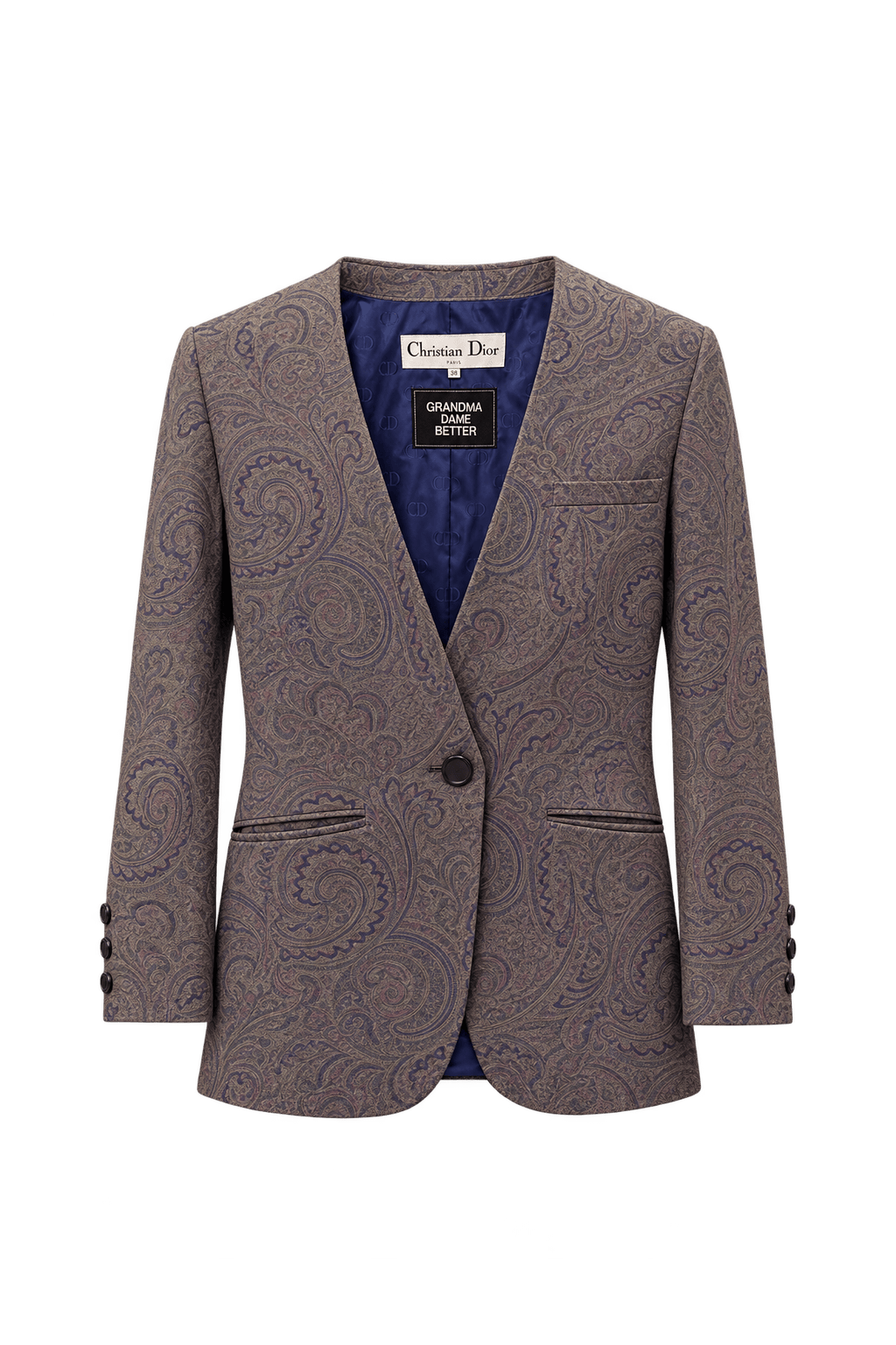 1980s Navy Blue Wool Blazer - Front View