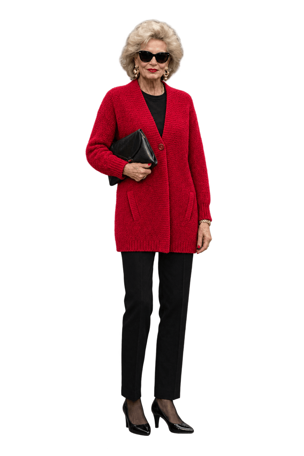 1980s Red Wool Cardigan - Model