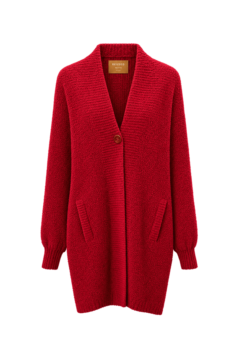 1980s Red Wool Cardigan - Front View