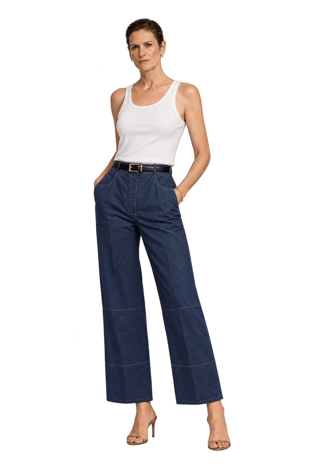 1980s Navy Blue Leather Pants - Model