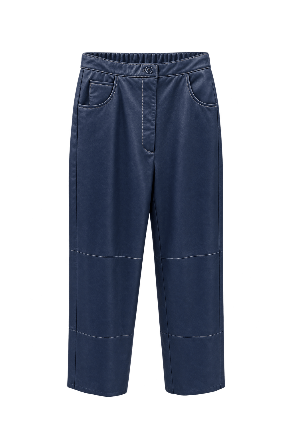1980s Navy Blue Leather Pants - Front View
