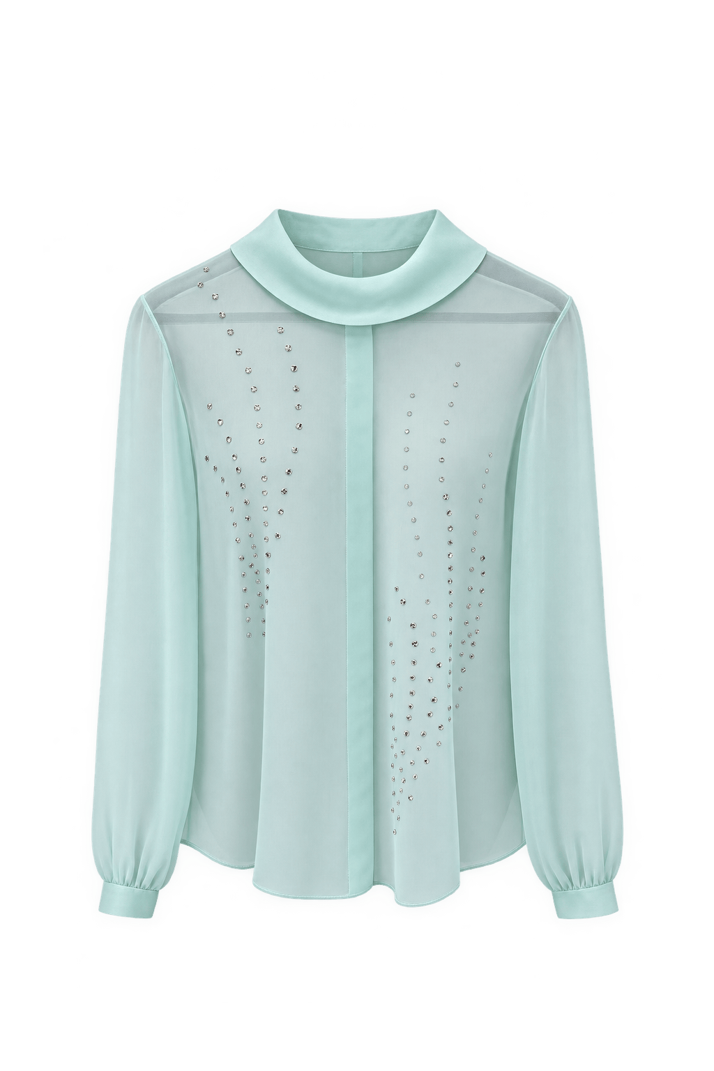 1960s Mint Green Silk Blouse - Front View