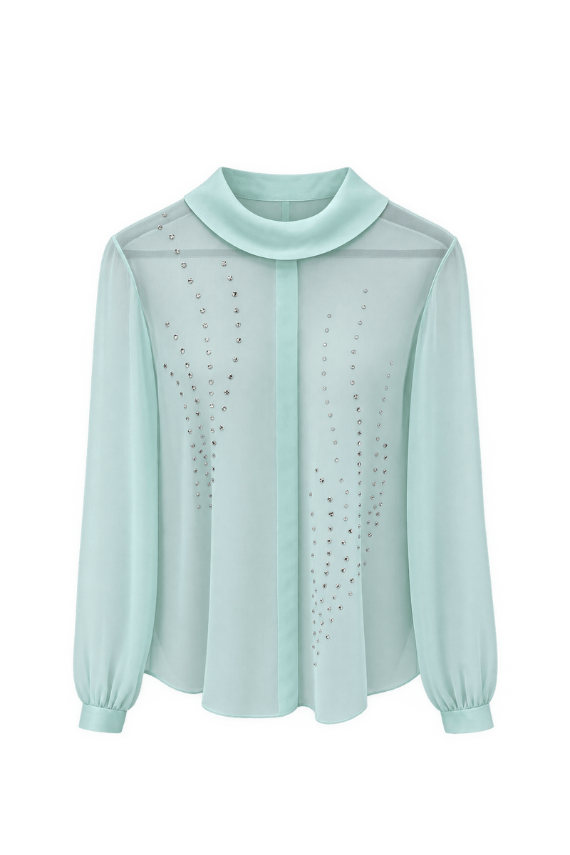 1960s Mint Green Silk Blouse - Front View