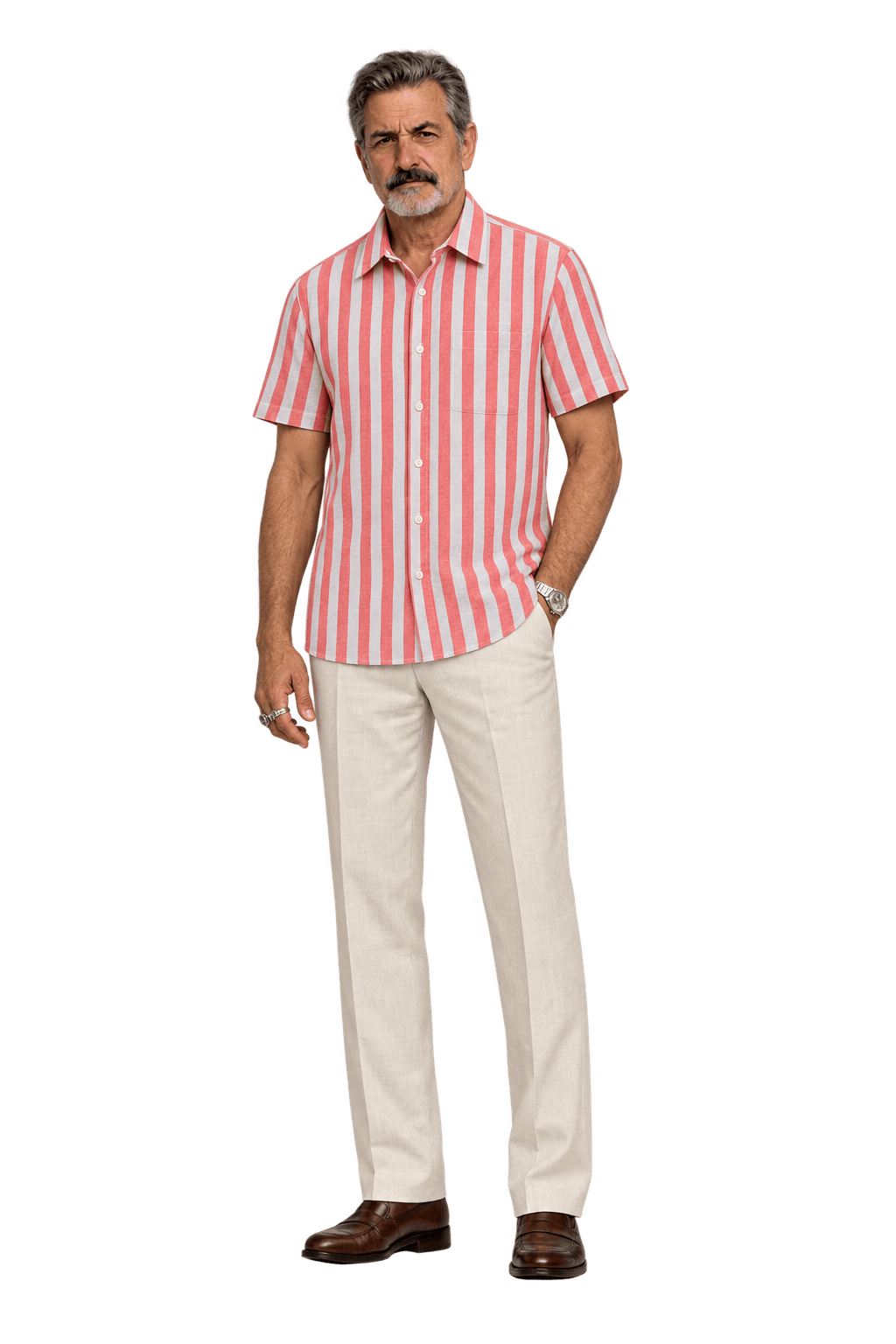 1980s Red White Cotton Shirt - Model