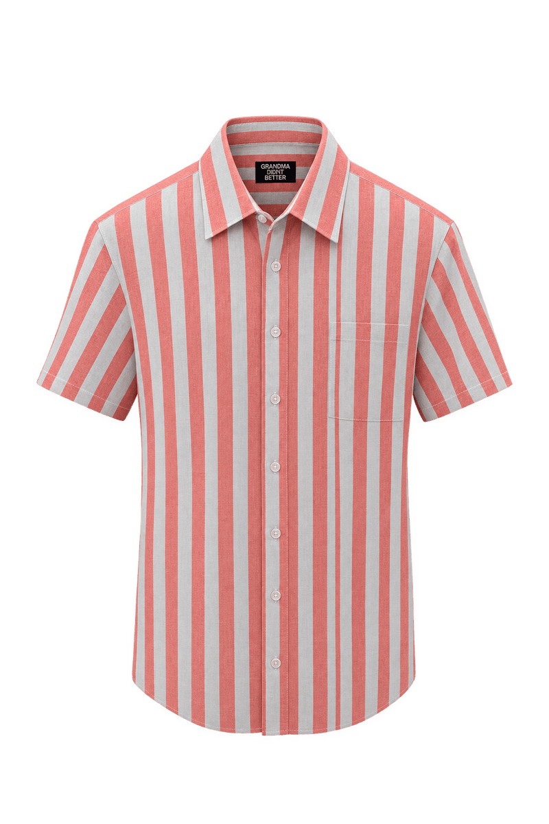 1980s Red White Cotton Shirt - Front View