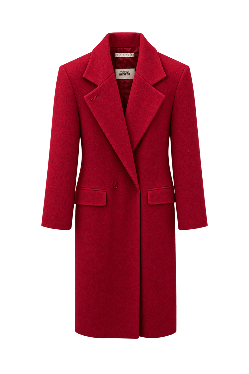 1980s Bright Red Wool Coat - Front View