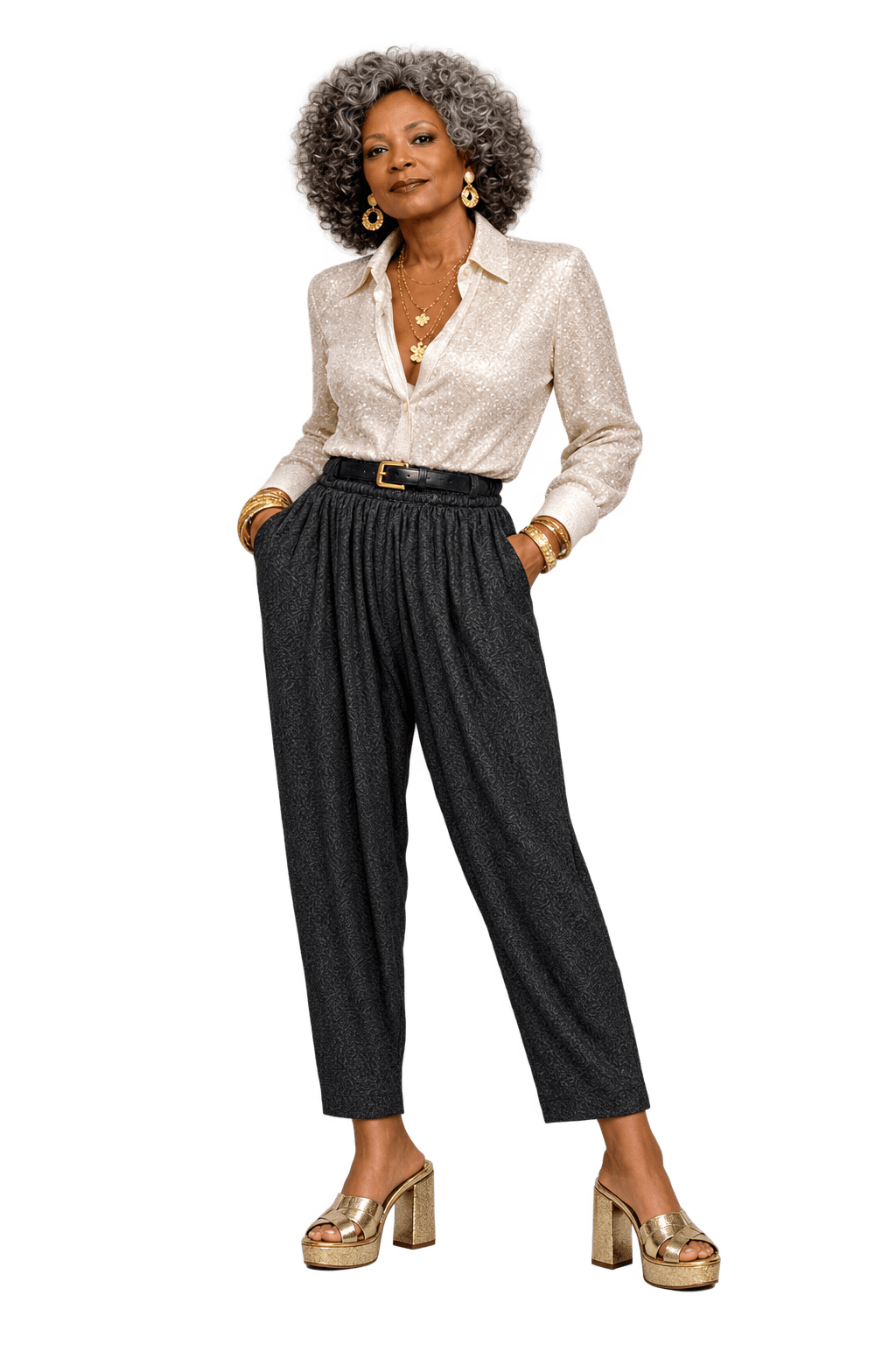 1980s Black Synthetic Blend Pants - Model
