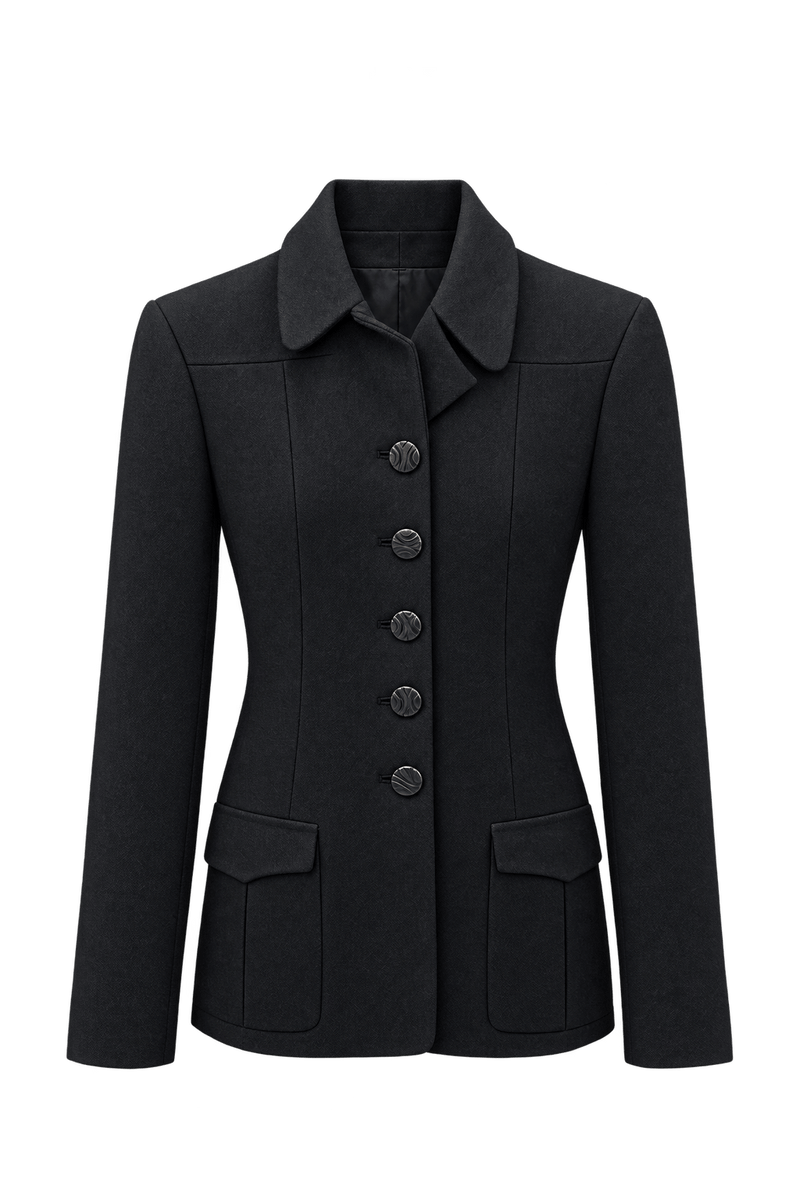 1980s Black Wool Blazer - Front View