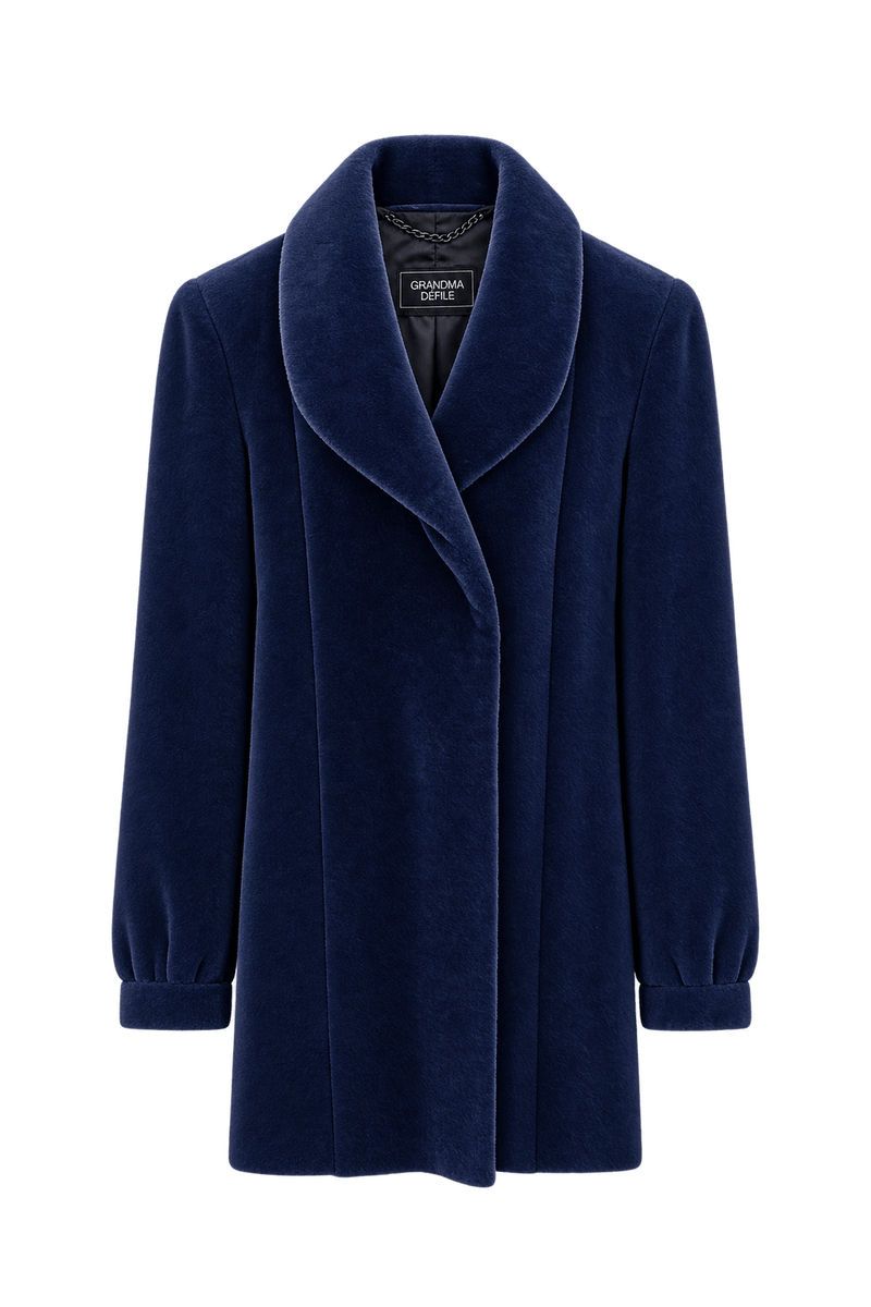 1990s Deep Blue Velvet Coat - Front View