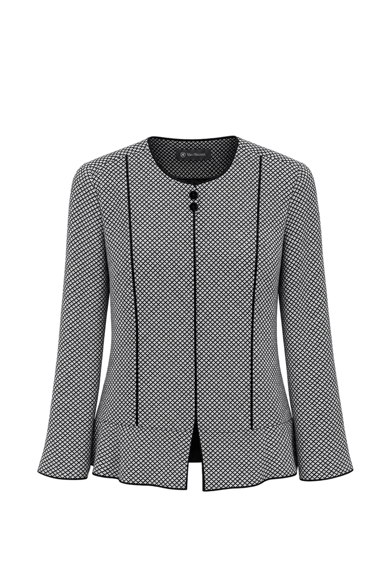 1980s Black and White Silk Jacket - Front View