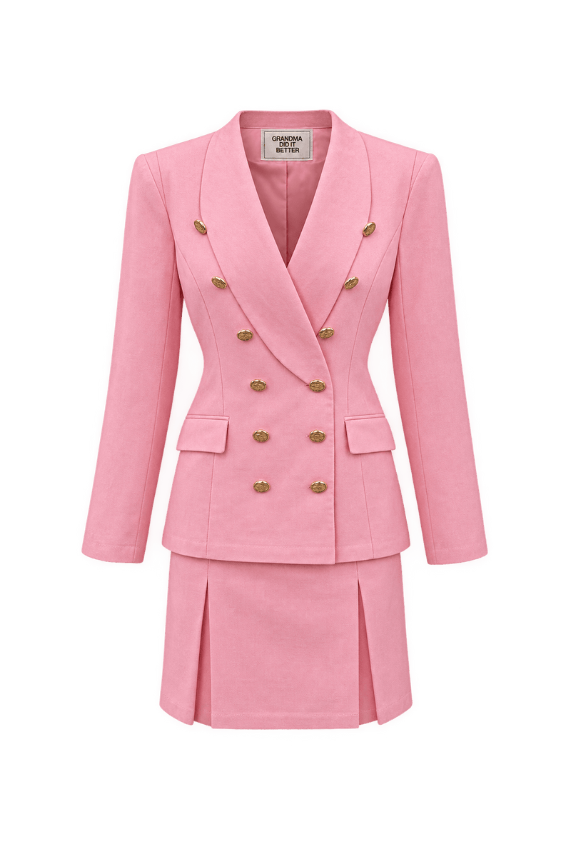 1980s Pink Cotton Skirt Suit - Front View
