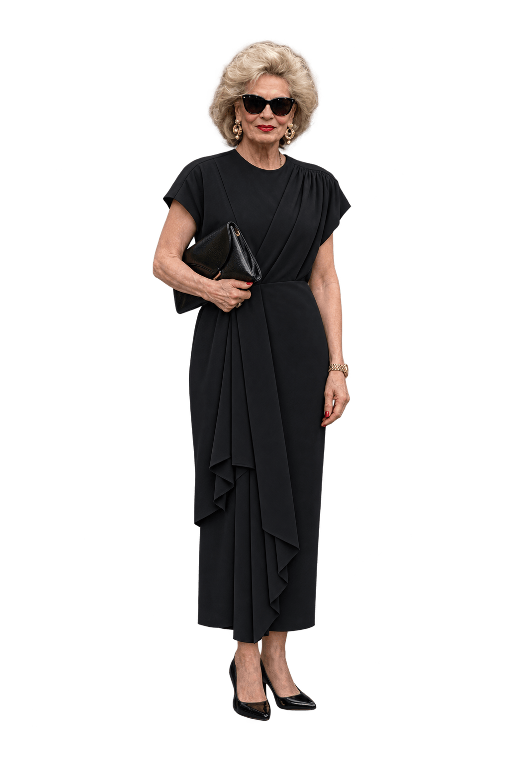 1980s Black Silk Dress - Model