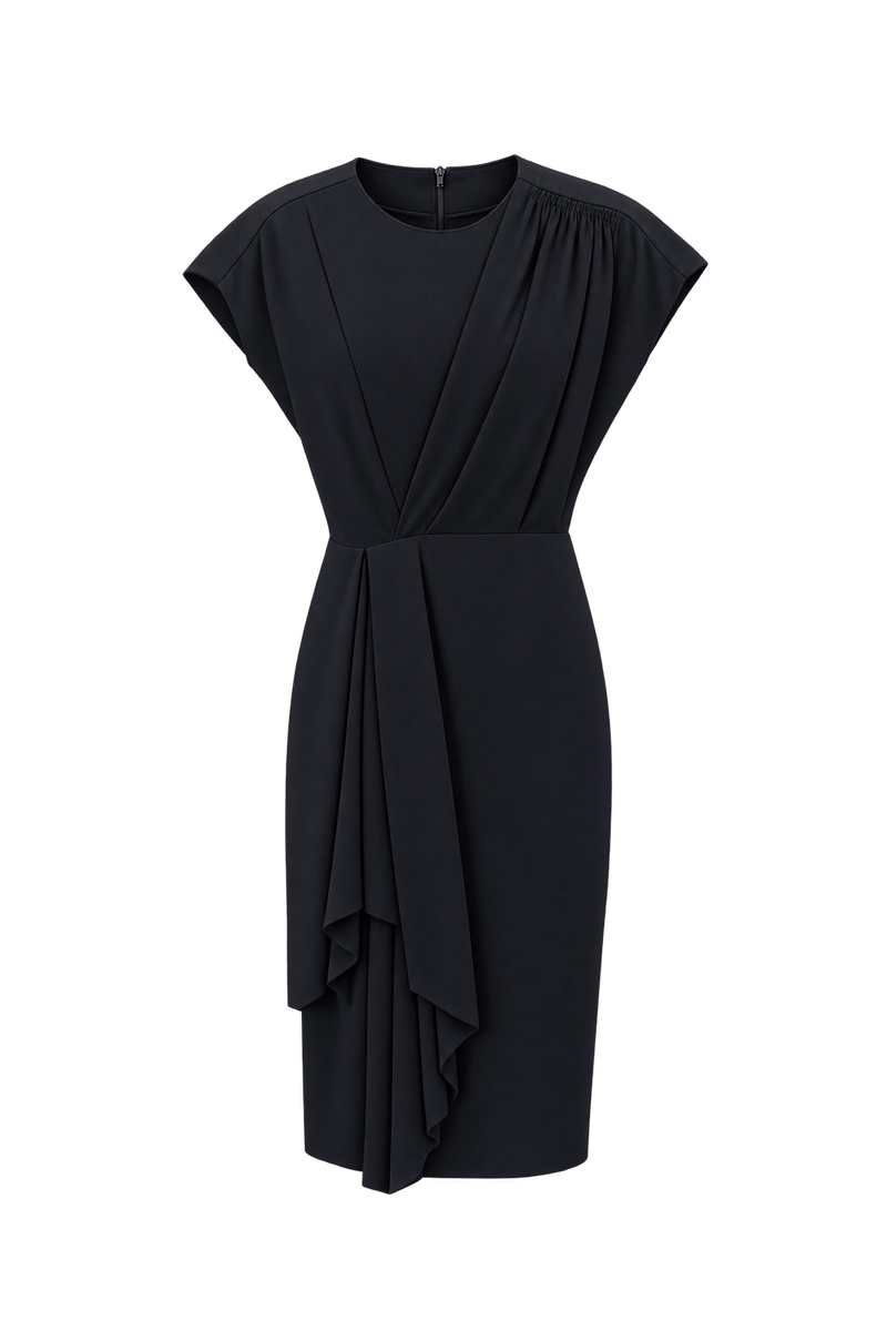 1980s Black Silk Dress - Front View