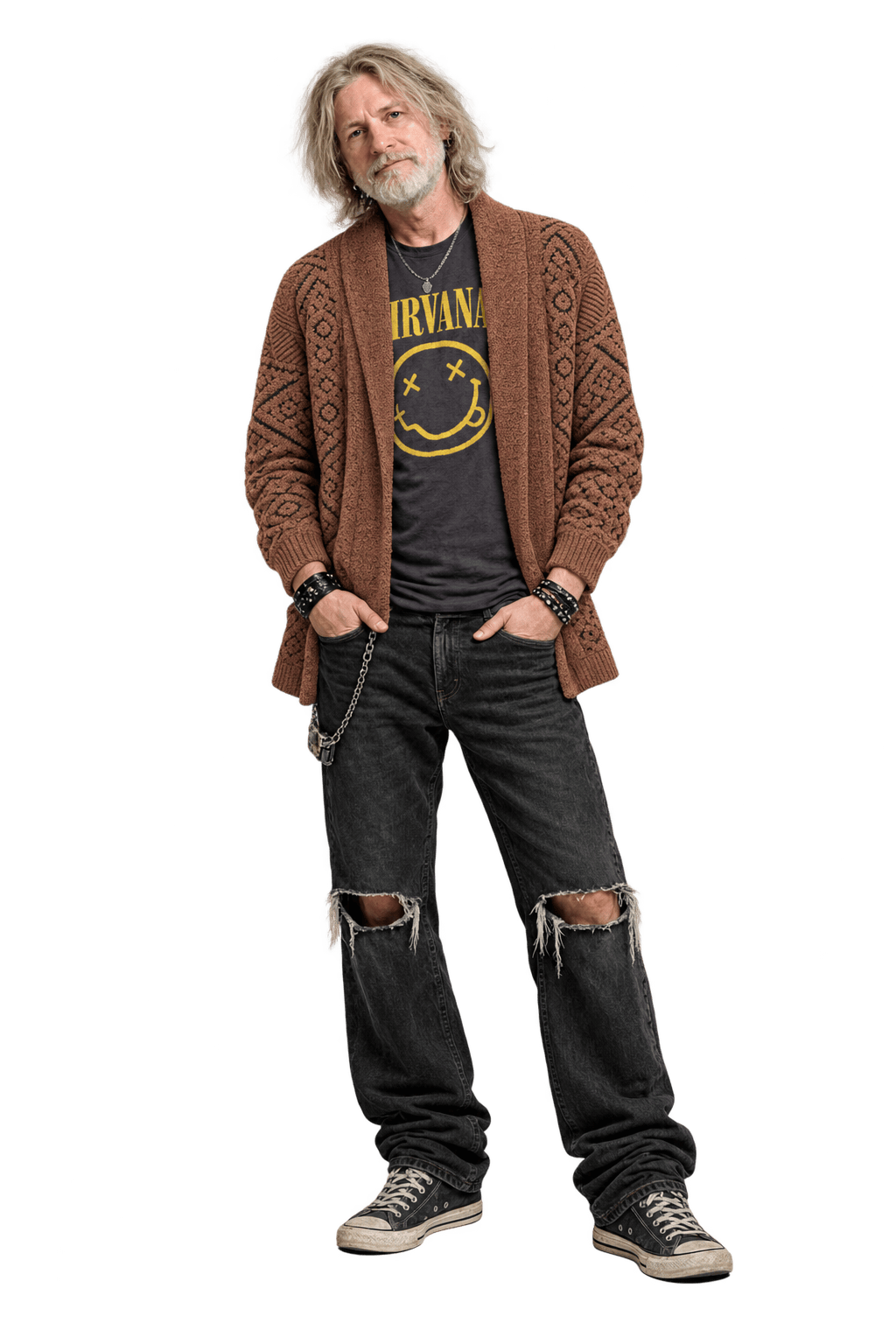 1990s Brown Wool Cardigan - Model