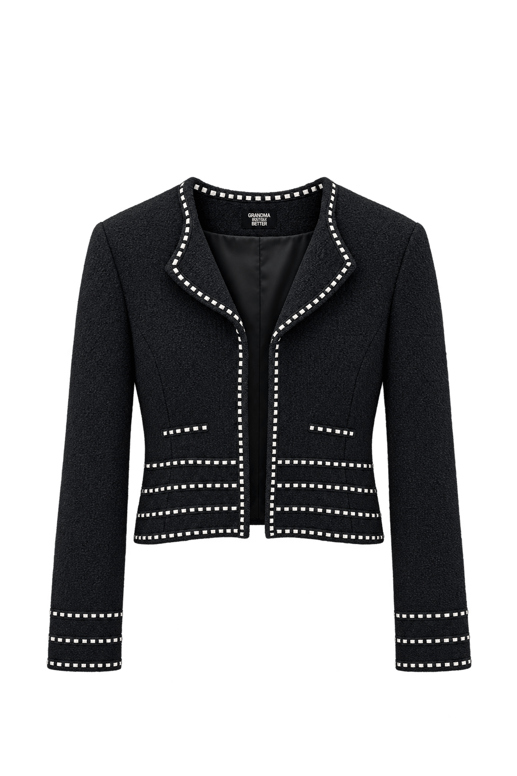 1980s Black Textured Jacket - Front View