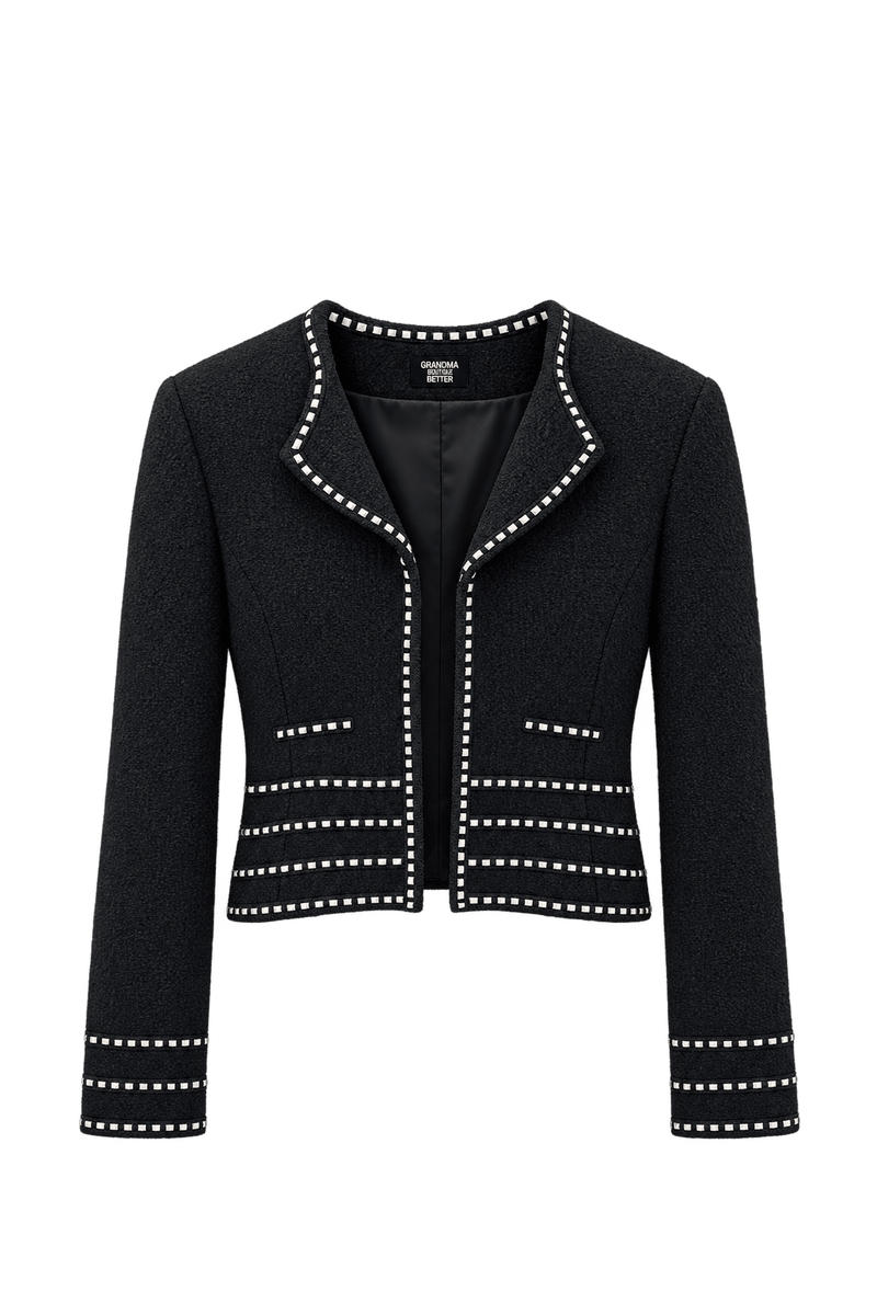 1980s Black Textured Jacket - Front View
