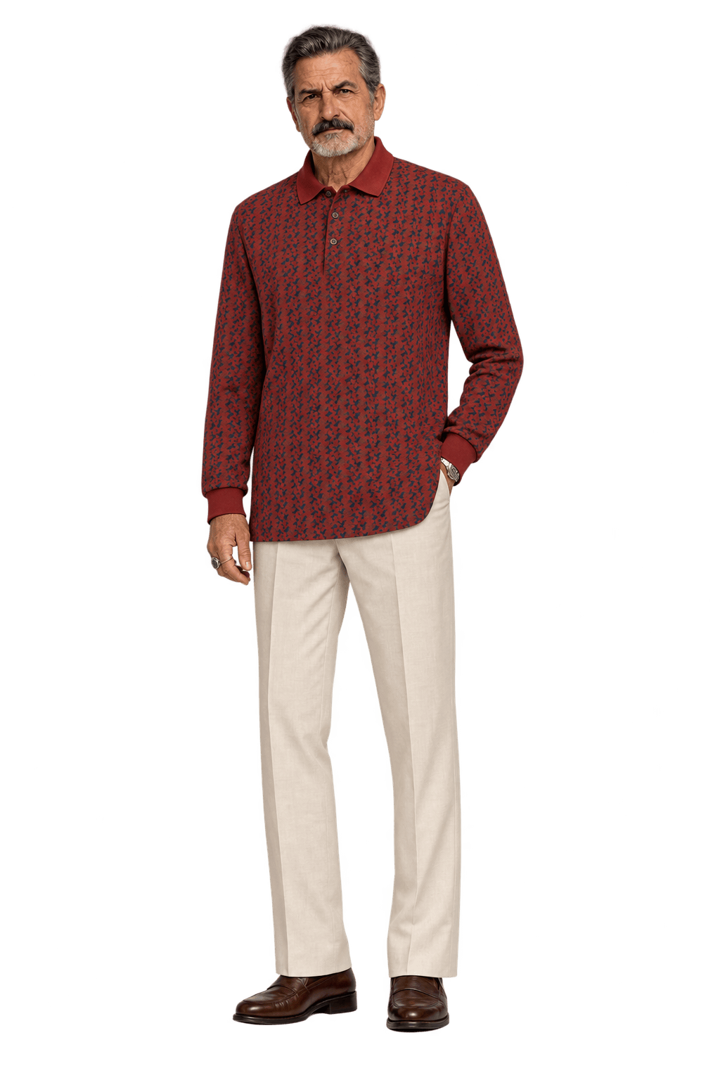 1980s Rust Red Synthetic Blend Polo - Model