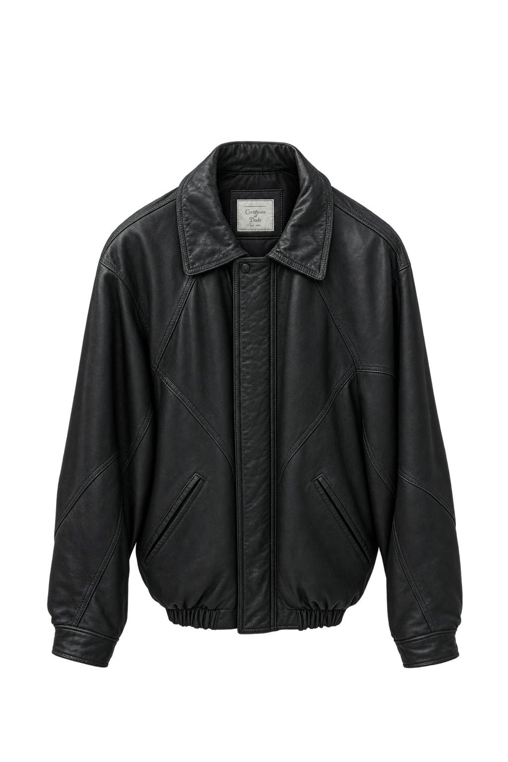 1980s Black Leather Leather Jacket - Front View