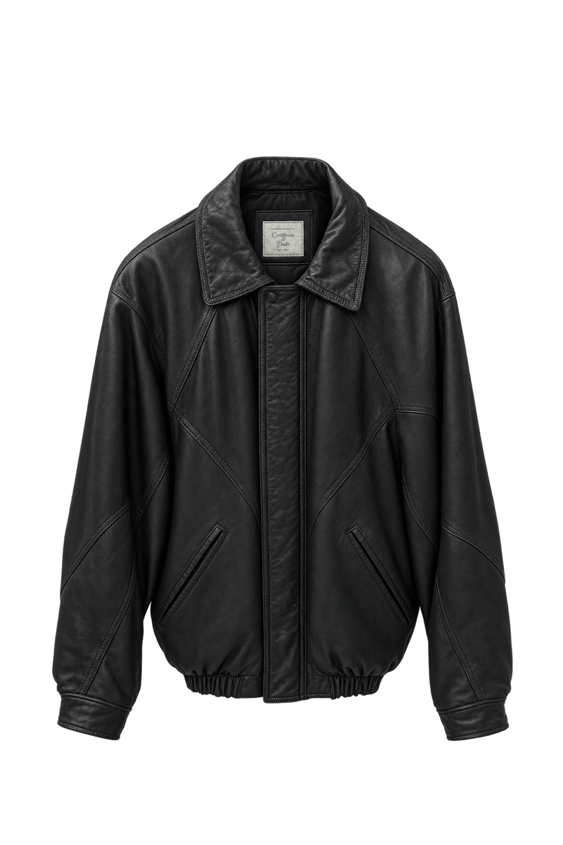 1980s Black Leather Leather Jacket - Front View