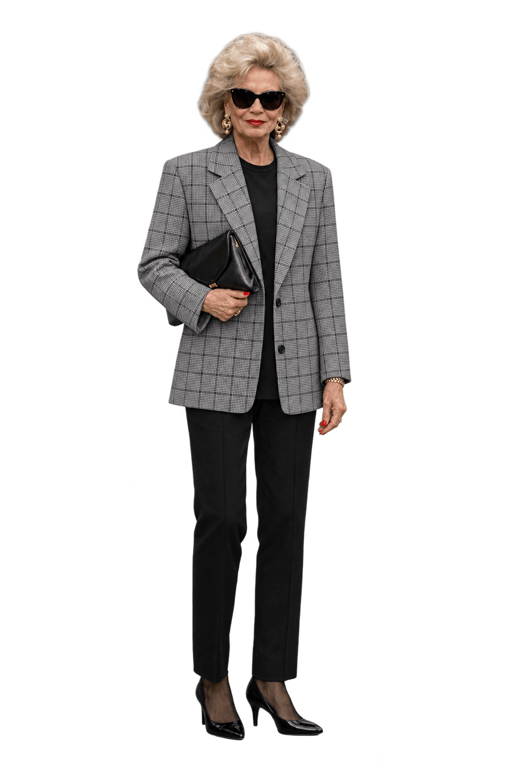1980s Black and White Wool Blend Blazer - Model