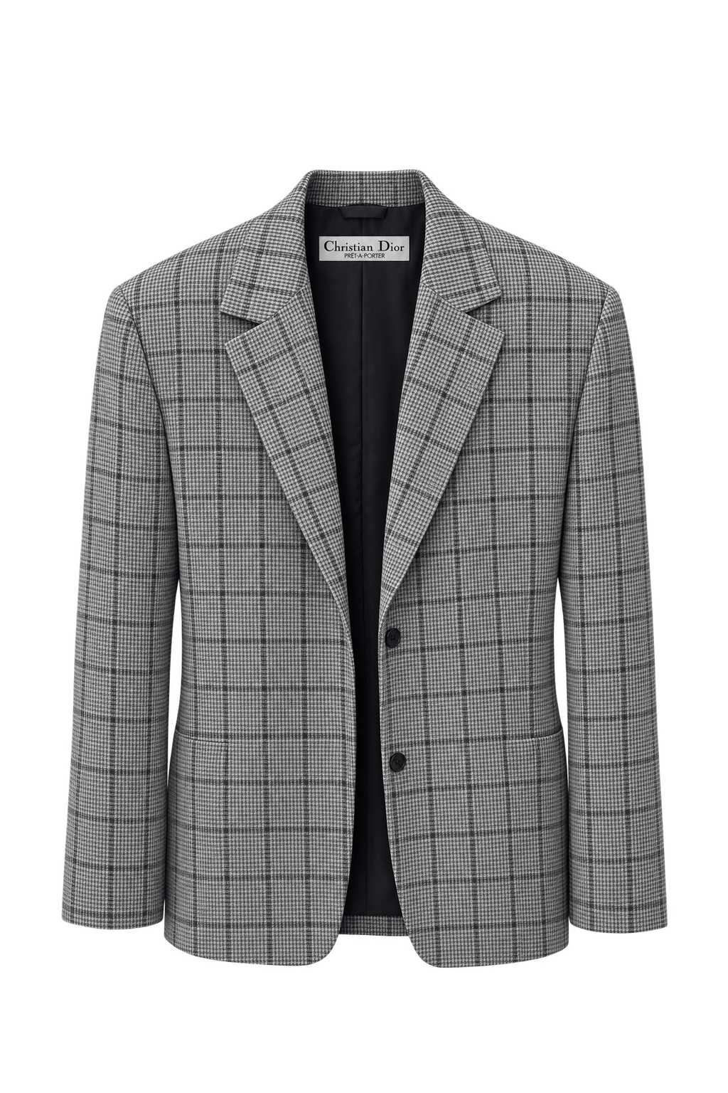 1980s Black and White Wool Blend Blazer - Front View