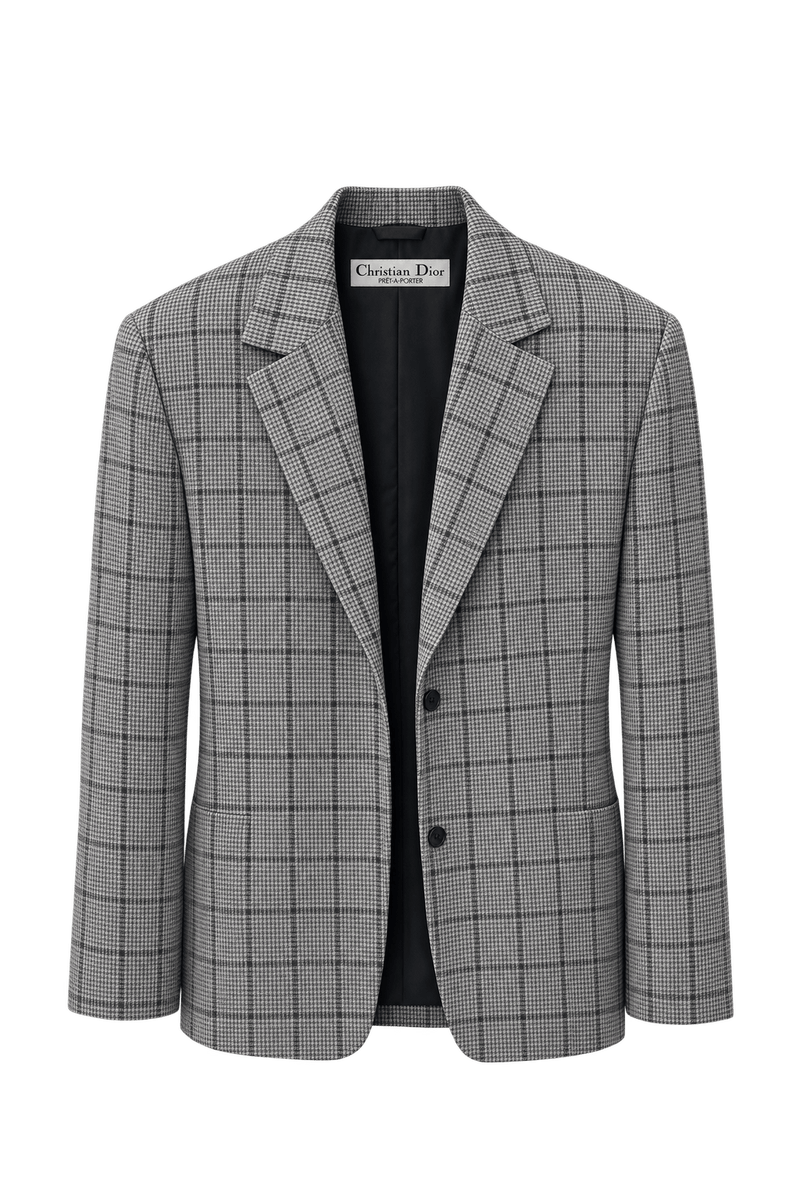 1980s Black and White Wool Blend Blazer - Front View