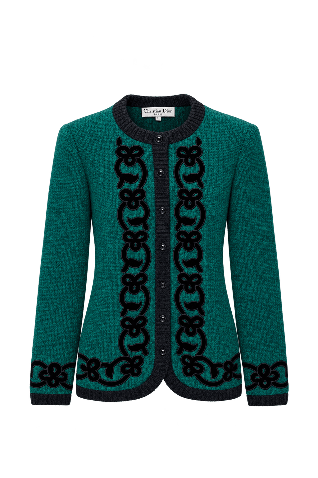 1980s Emerald Green Wool Cardigan - Front View