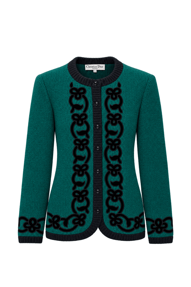 1980s Emerald Green Wool Cardigan - Front View