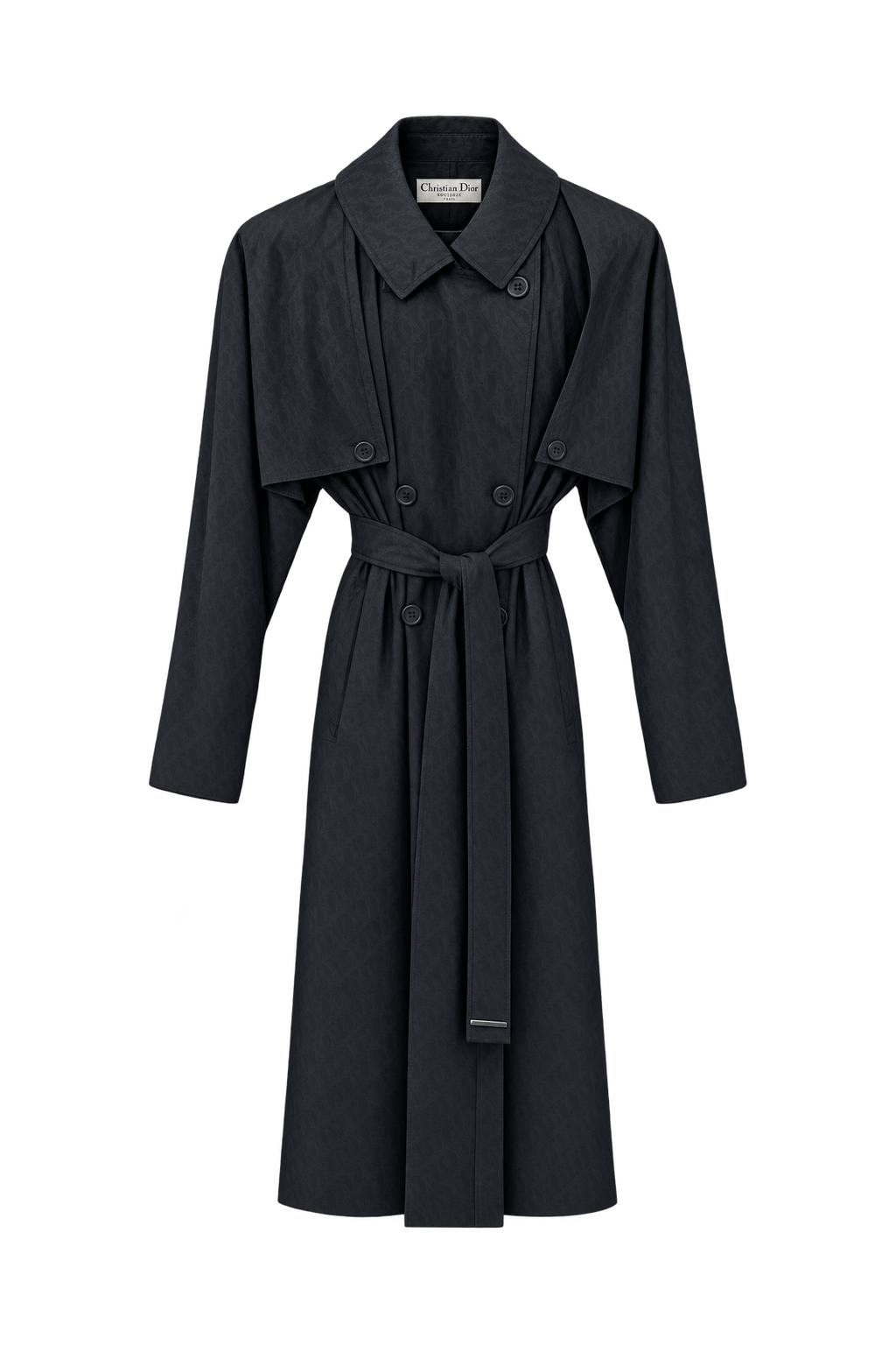 1990s Black Synthetic Blend Trench Coat - Front View