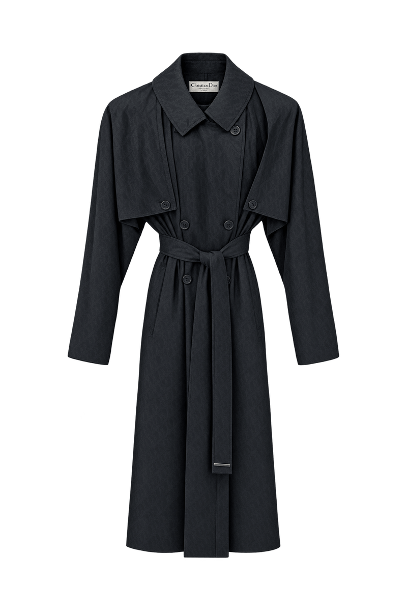 1990s Black Synthetic Blend Trench Coat - Front View