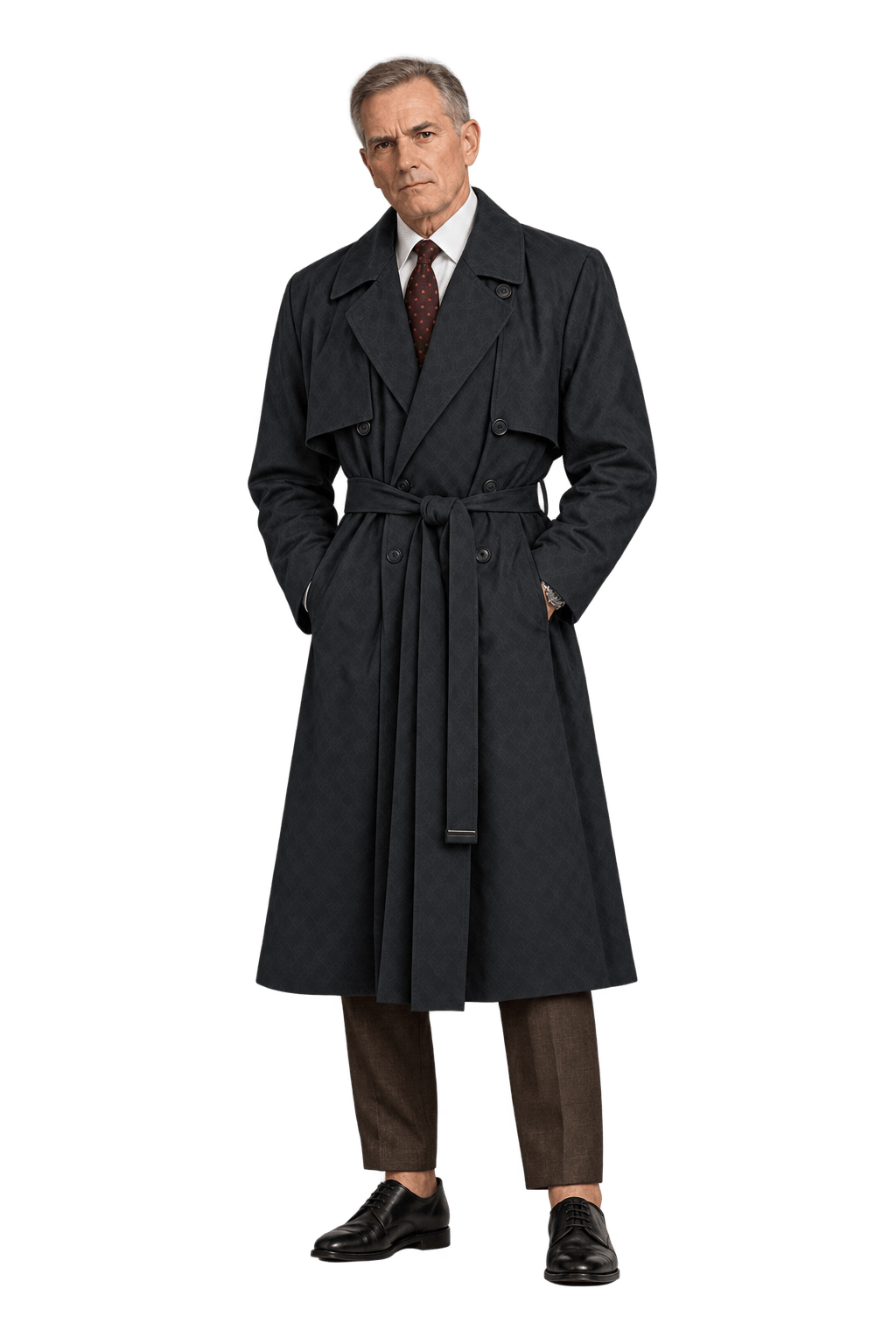 1990s Black Synthetic Blend Trench Coat - Model