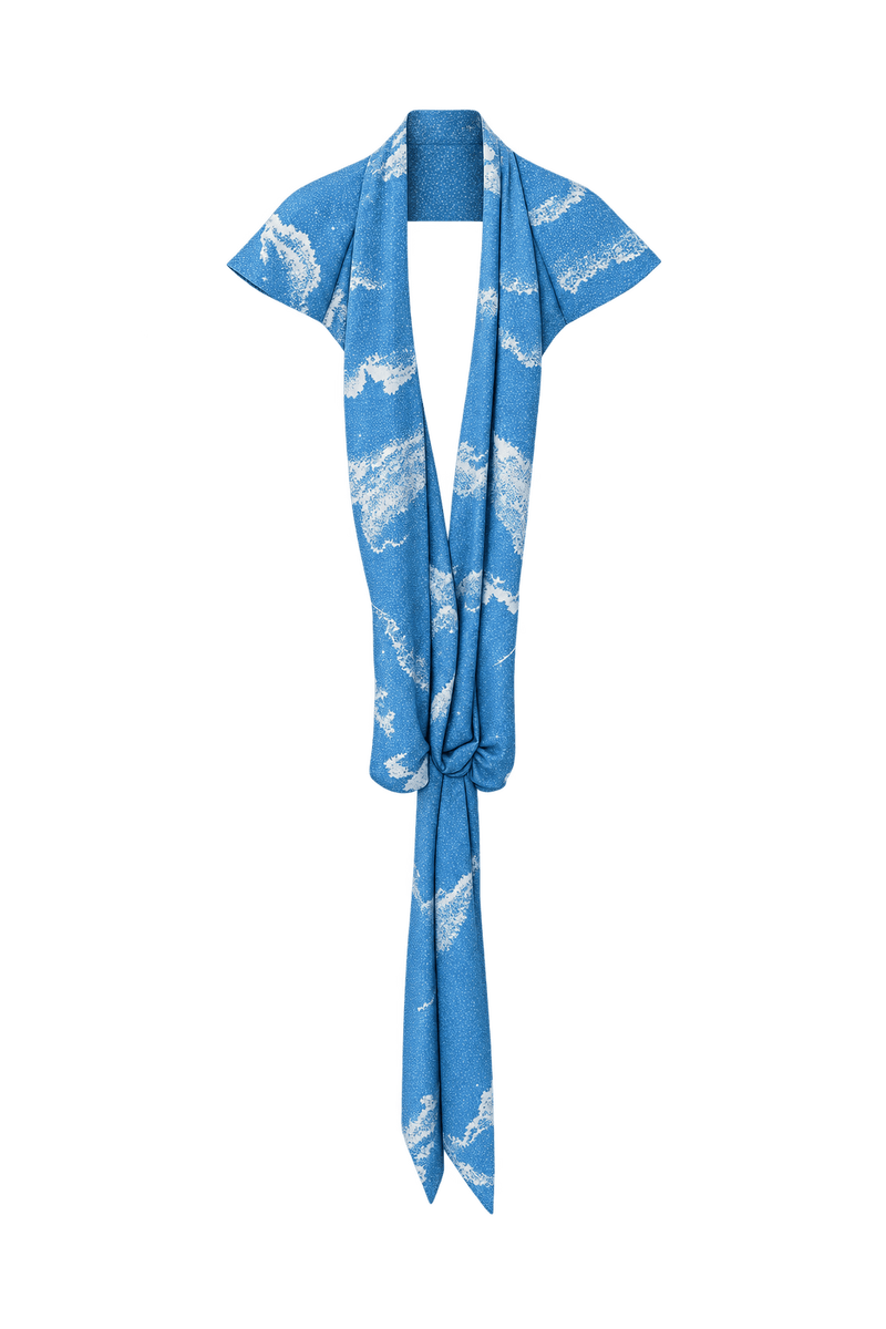 1990s Sky Blue Synthetic Blend Dress - Front View