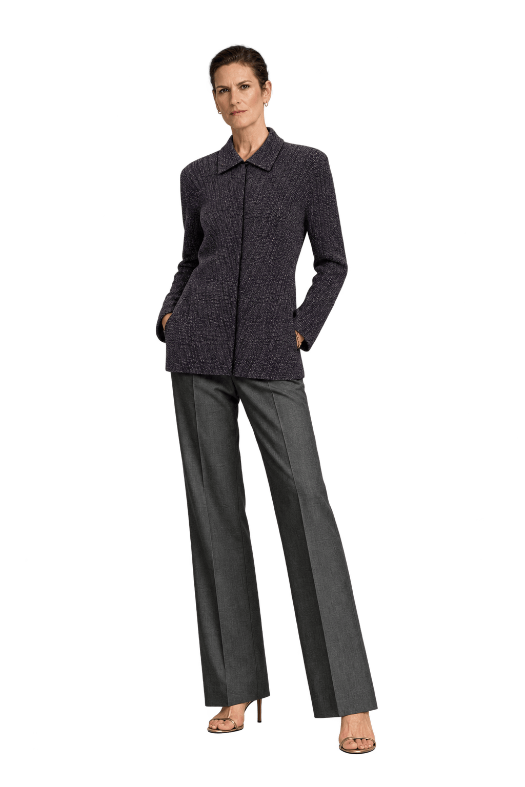 1990s Dark Metallic Wool Blend Cardigan - Model