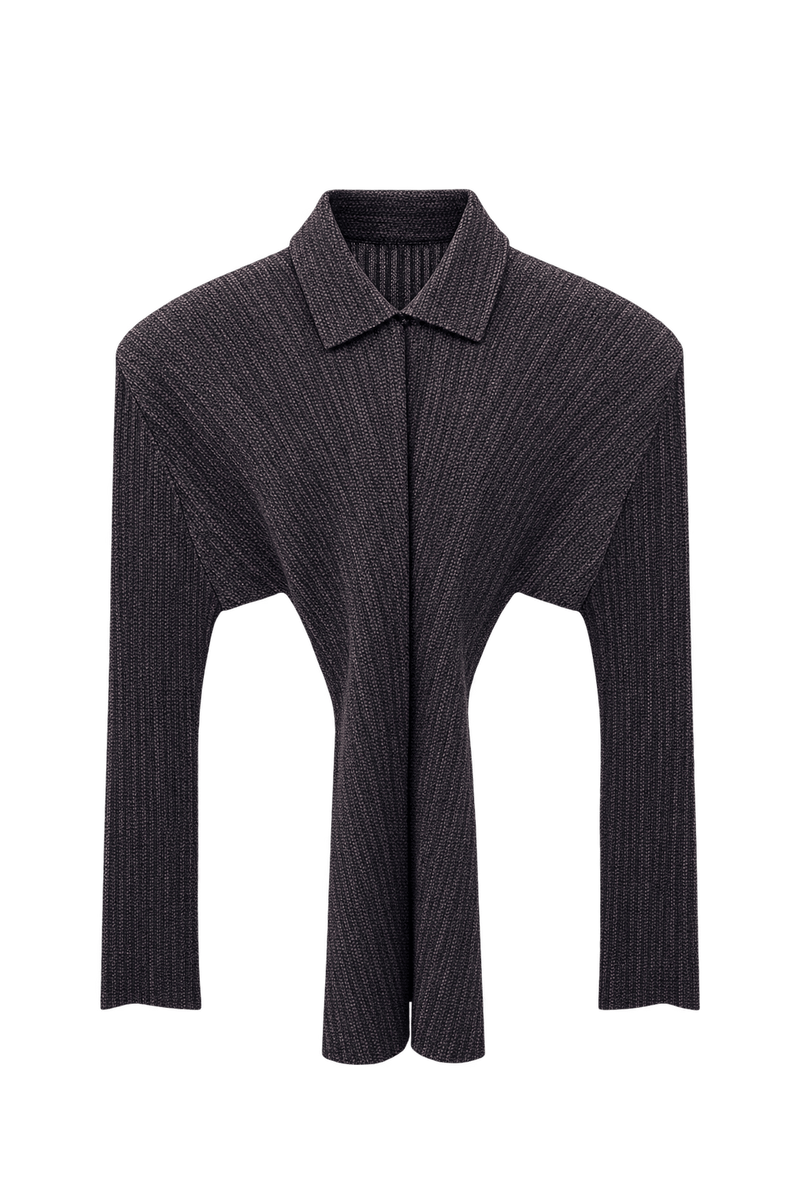 1990s Dark Metallic Wool Blend Cardigan - Front View