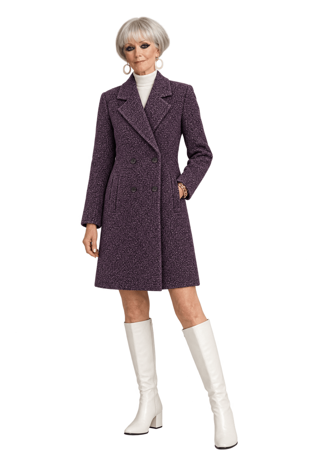 1960s Dark Plum Wool Blend Coat - Model