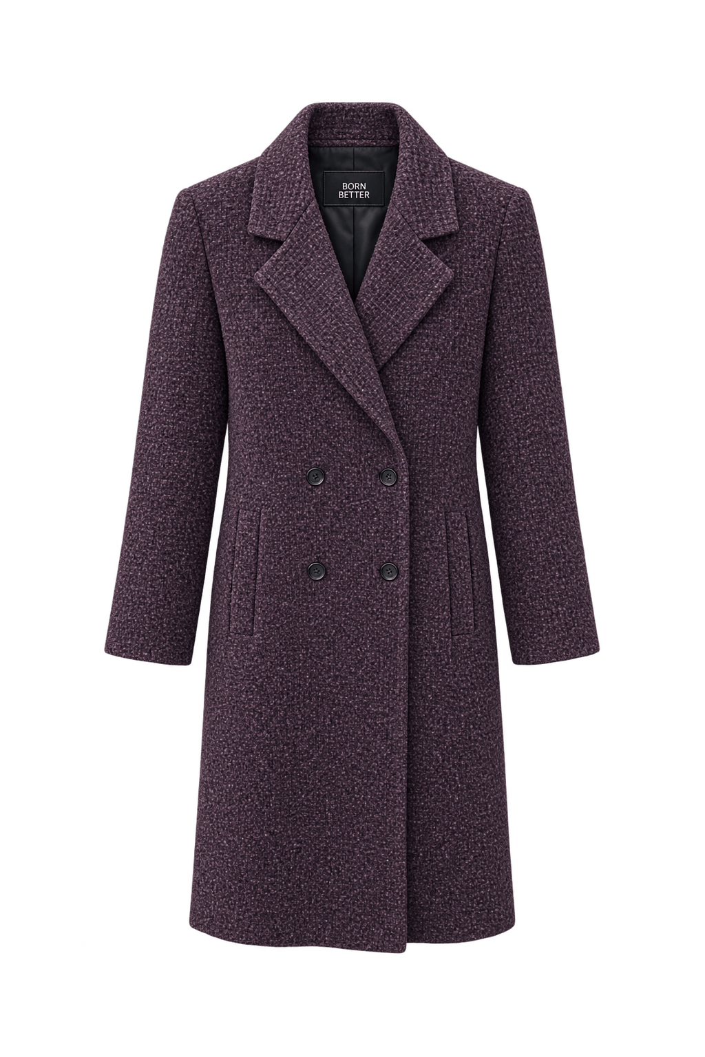 1960s Dark Plum Wool Blend Coat - Front View