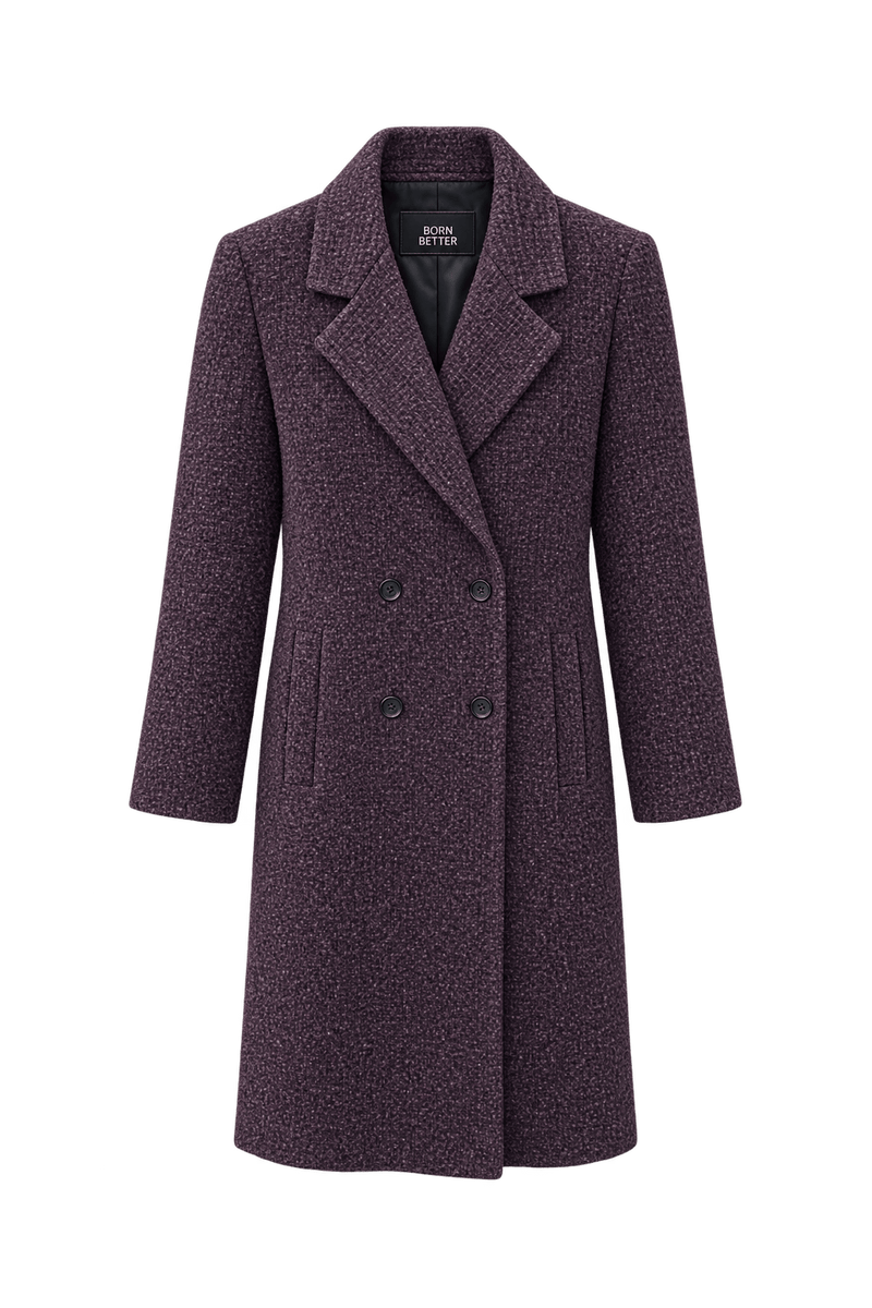 1960s Dark Plum Wool Blend Coat - Front View