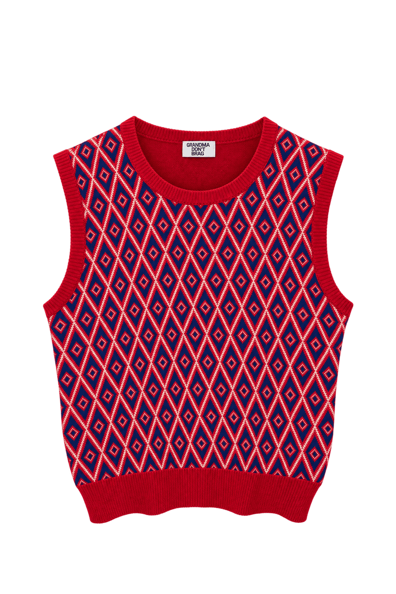 1970s Red Wool Blend Vest - Front View