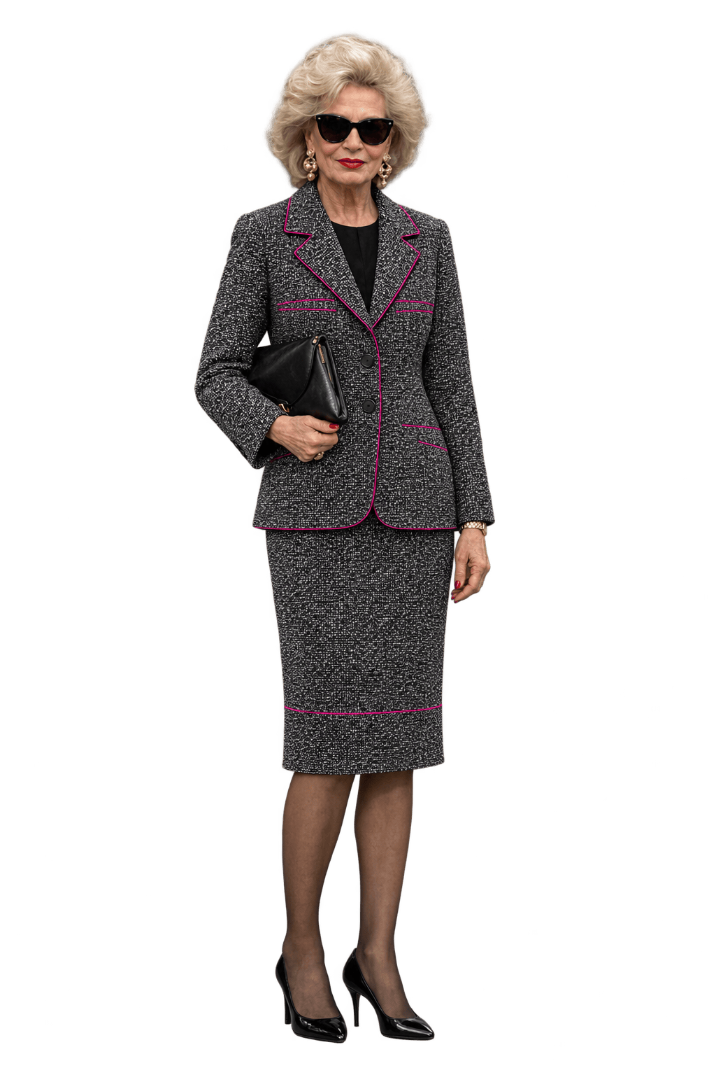1980s Black and White Tweed Skirt Suit - Model