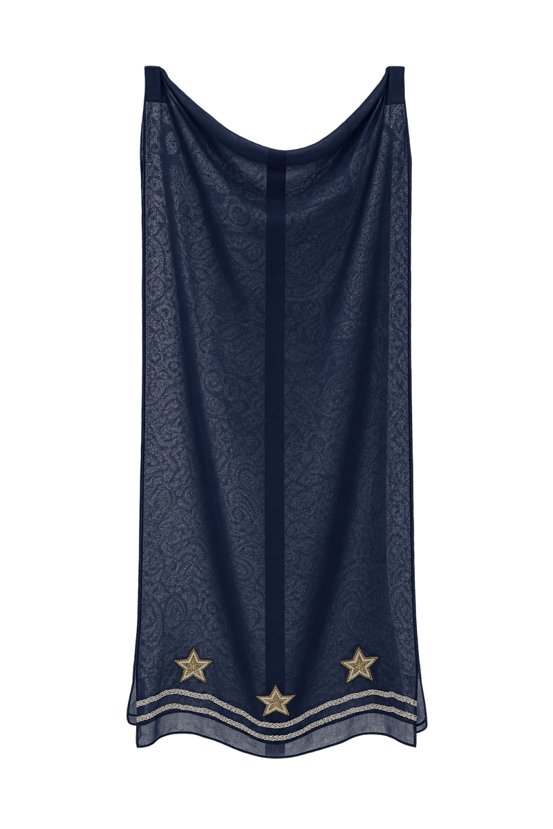 1990s Navy Blue Synthetic Scarf - Front View