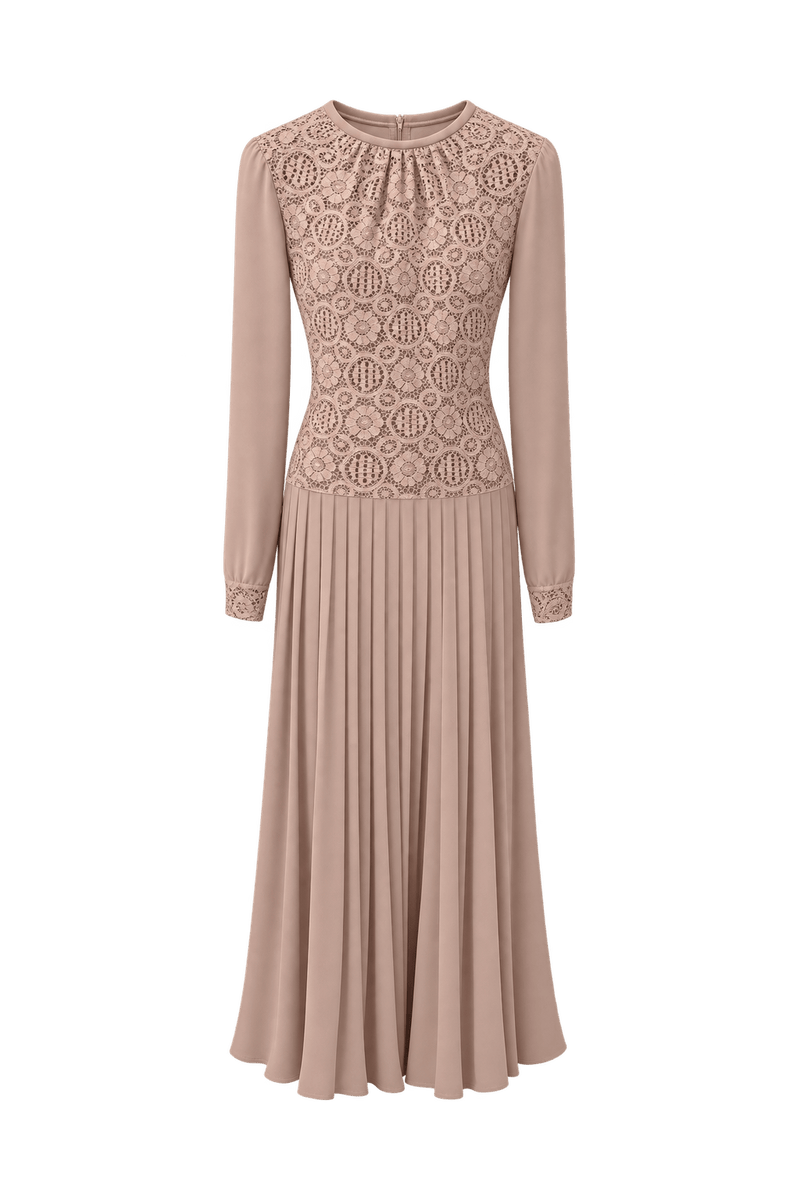 1950s Beige Synthetic Blend Maxi Dress - Front View
