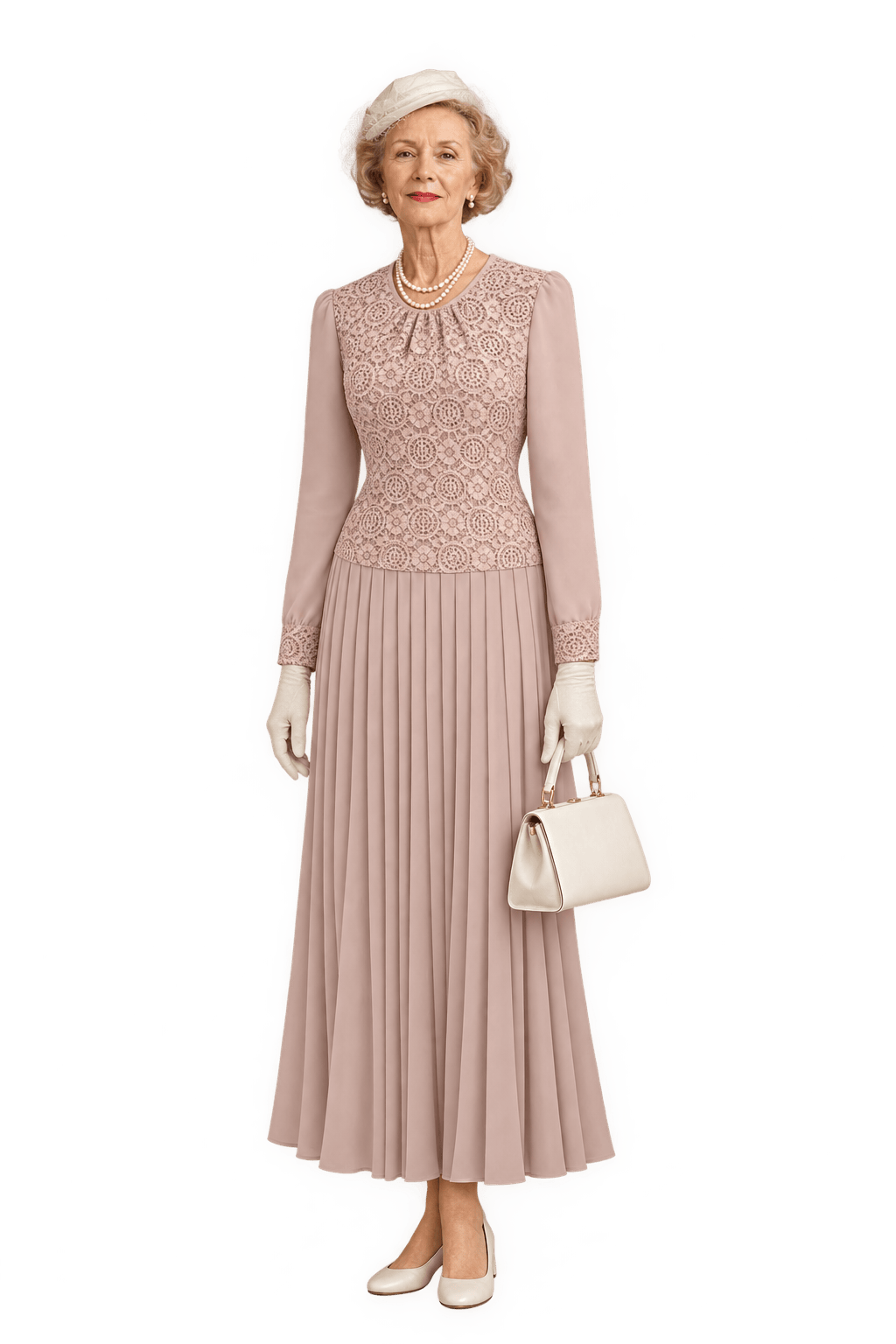 1950s Beige Synthetic Blend Maxi Dress - Model